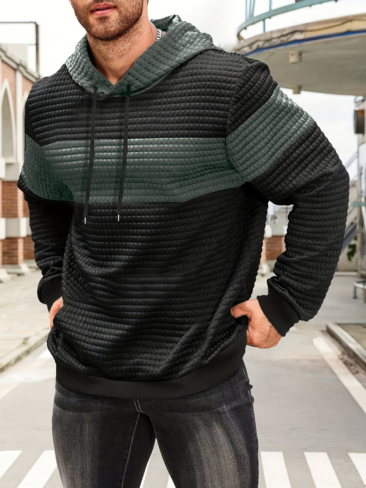 Rutherford | Color-Block Textured Hoodie