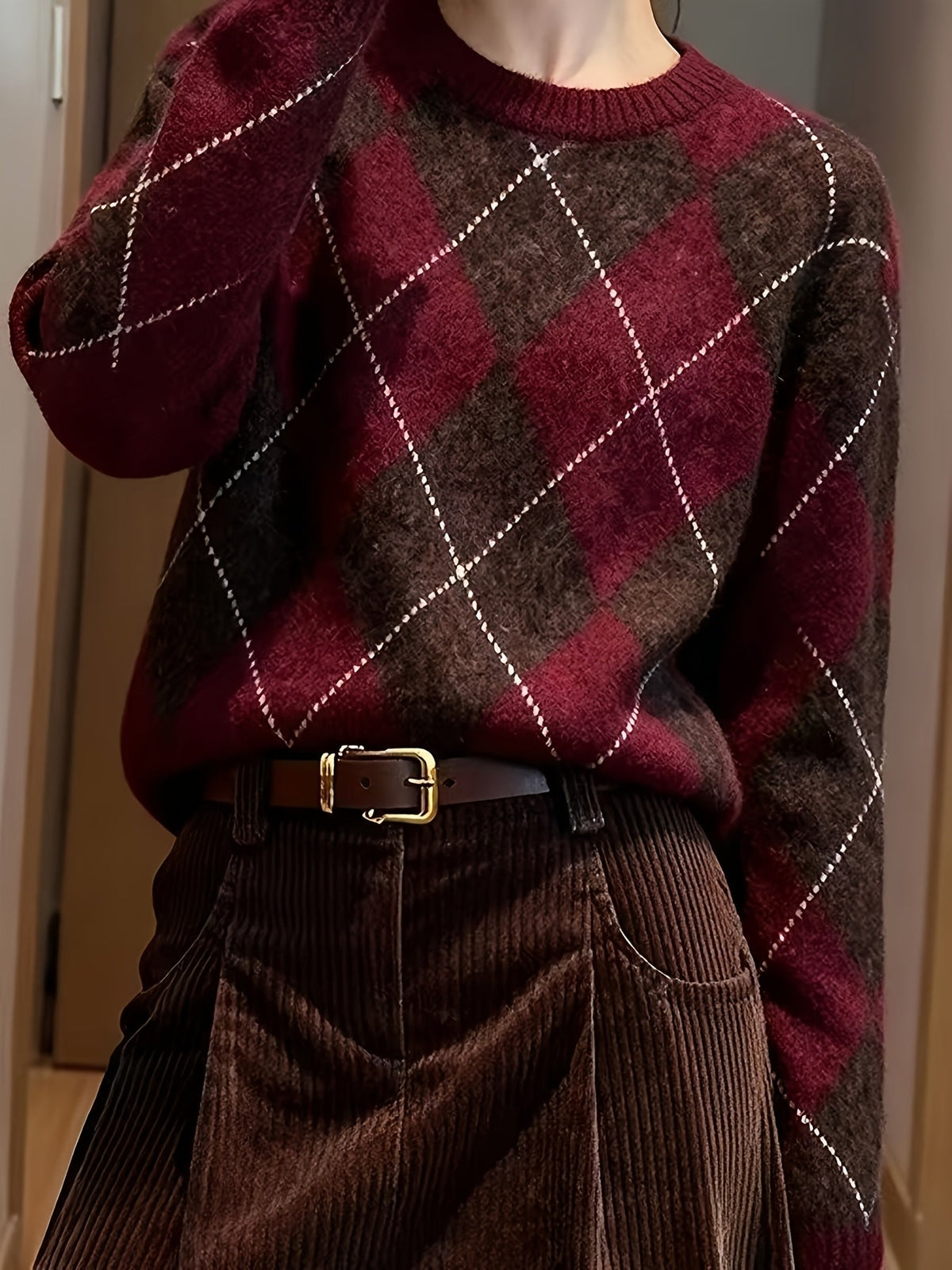 Winifred | Diamond Pattern Knit Sweater