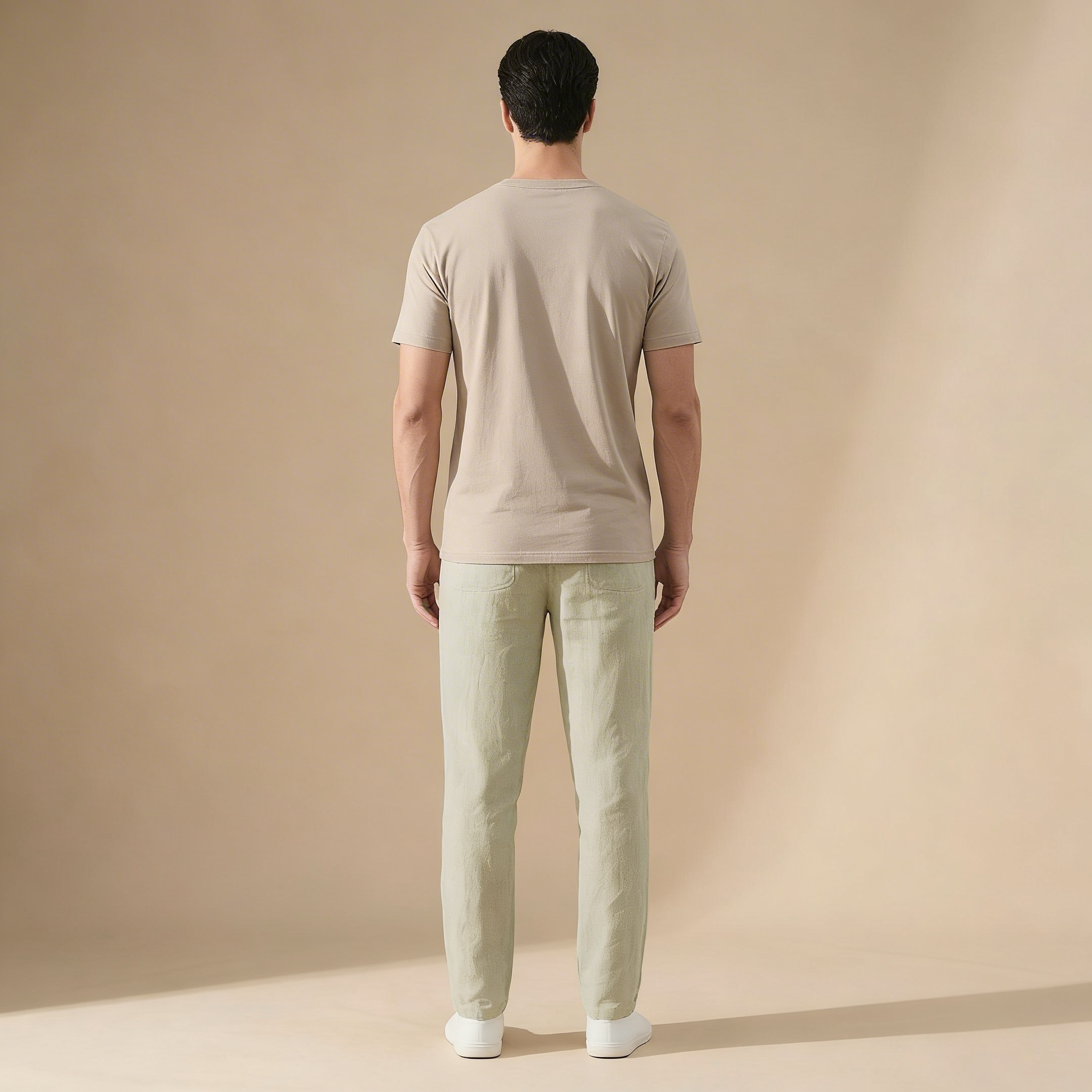 Linen Summer Trousers Men Regular Fit Breathable Material Elastic Waist