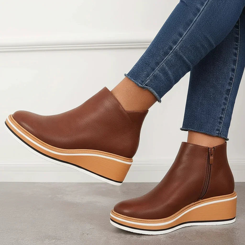 Cozy Wedge Boots Featuring Zip Closure and Colorful Sole