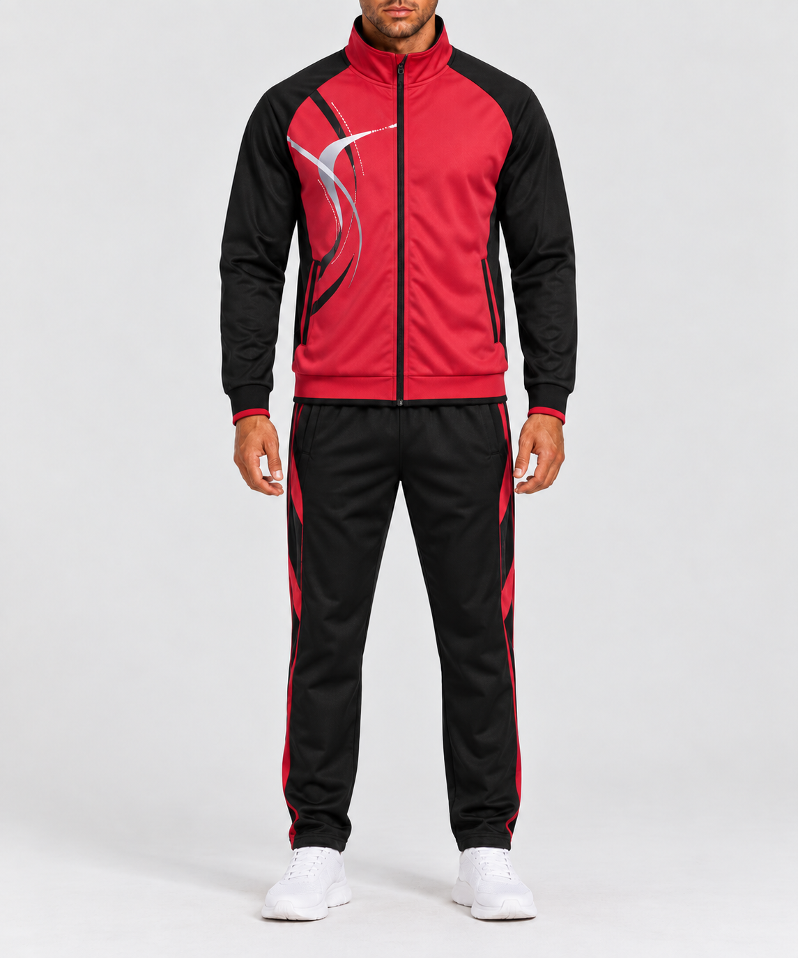 Men's Sports Set with Print, Mandarin Collar and Zip