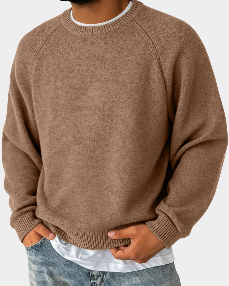 Men's Loose Fit Round Neck Pullover with Long Sleeves and Ribbed Cuffs
