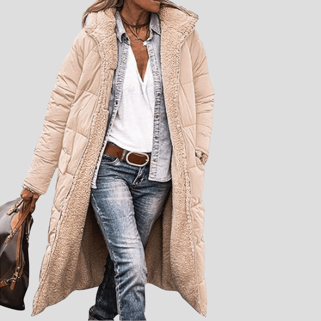 Reversible Women's Long Winter Coat with Hood and Cozy Teddy Lining