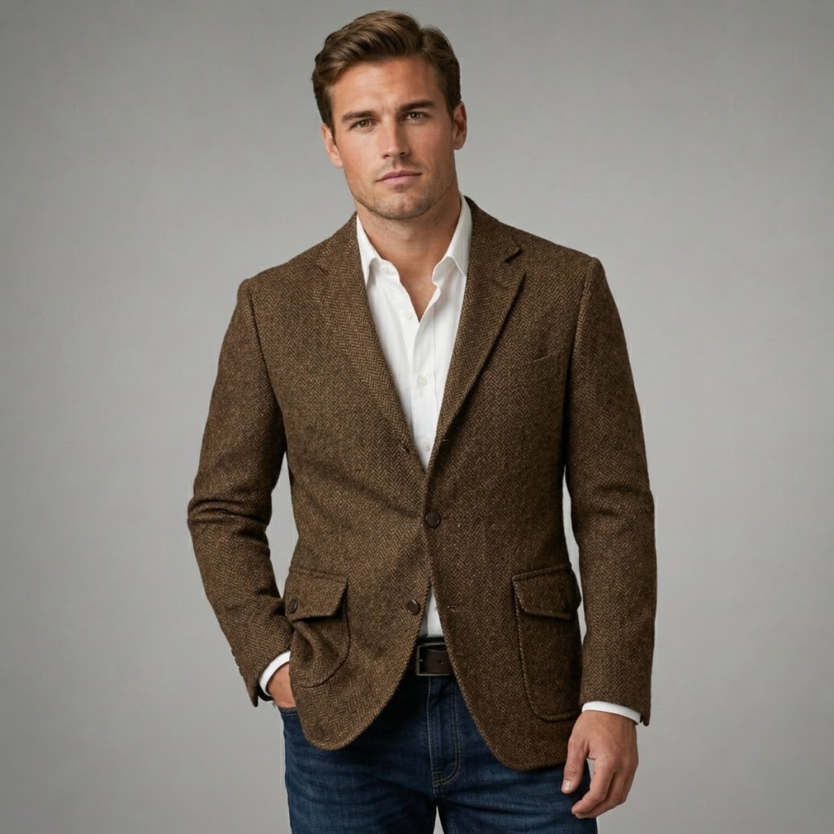 The Siena Men’s Single Breasted Fishbone Tweed Blazer Jacket