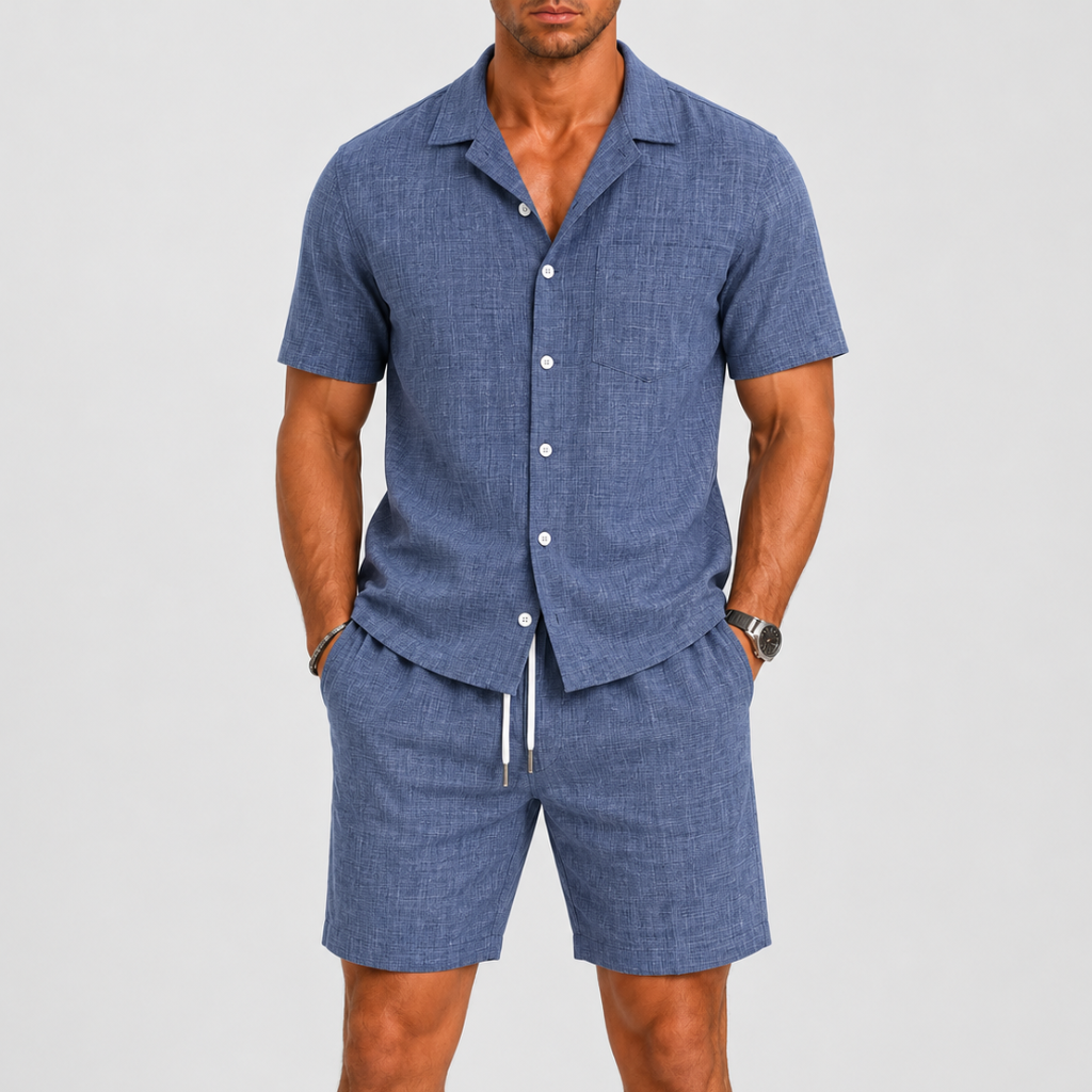 Men's Summer Set with Short Sleeves and Casual Shorts