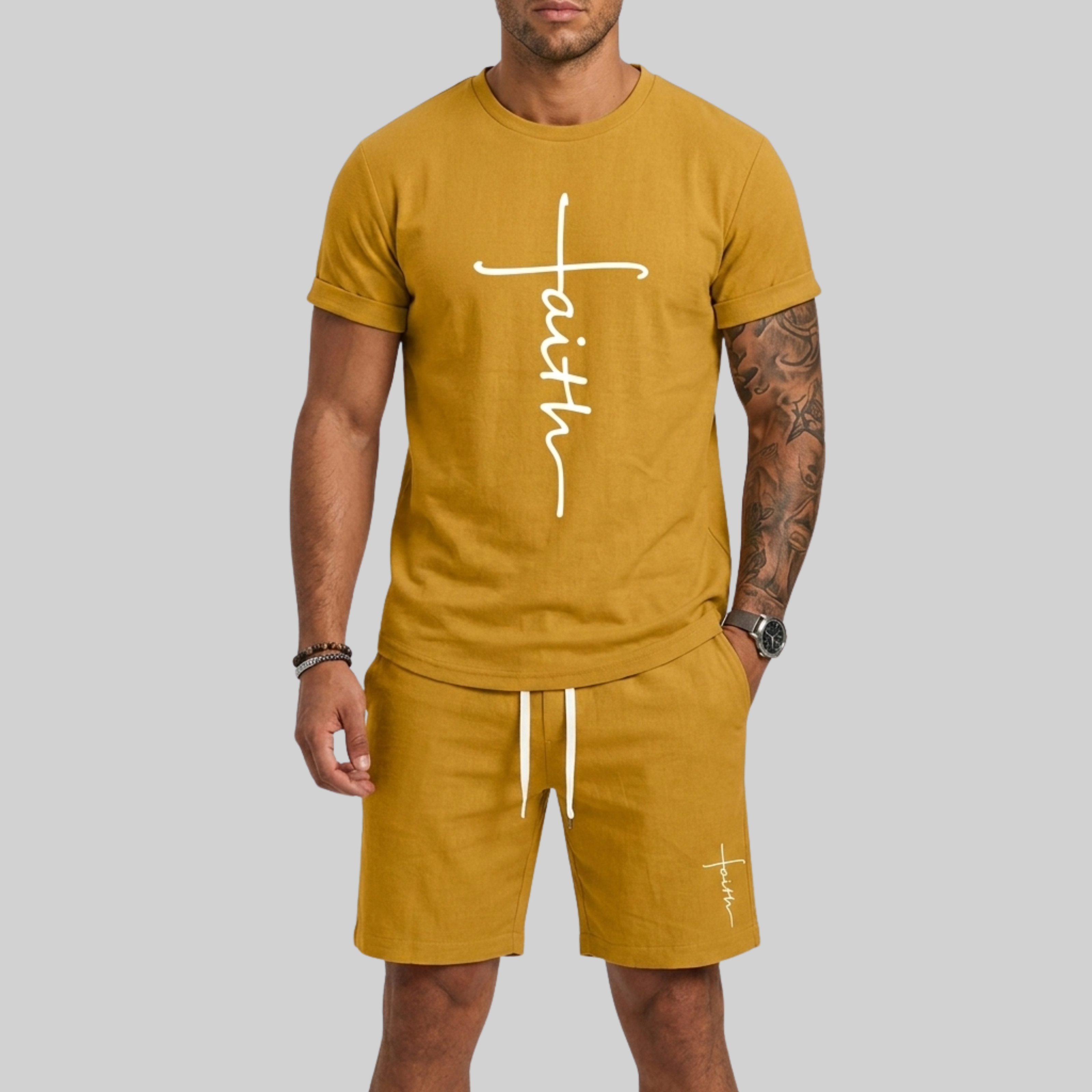 Men's Sports Set with T-Shirt and Shorts featuring 3D Print