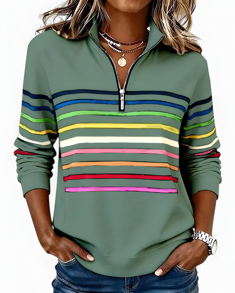 Kira | Cozy Striped Zip-Up Sweater