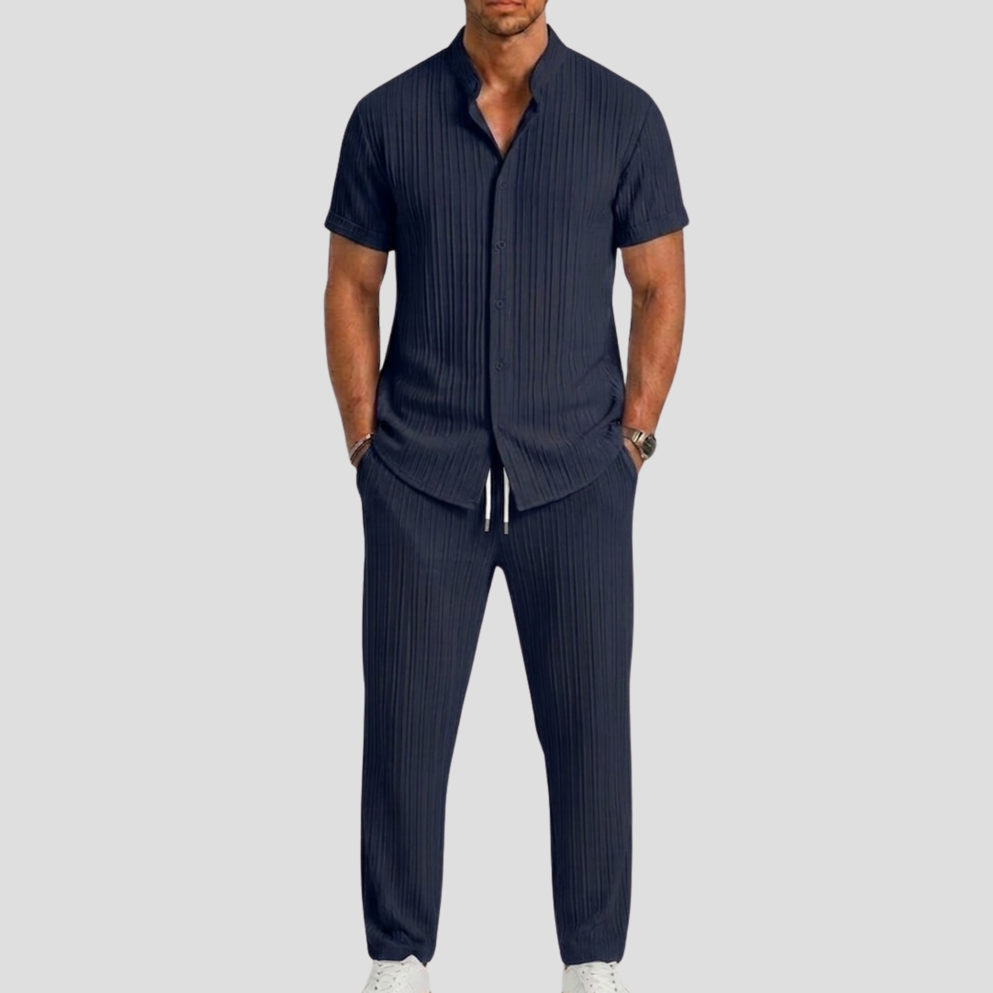 Men's Set with Striped Shirt and Straight Trousers
