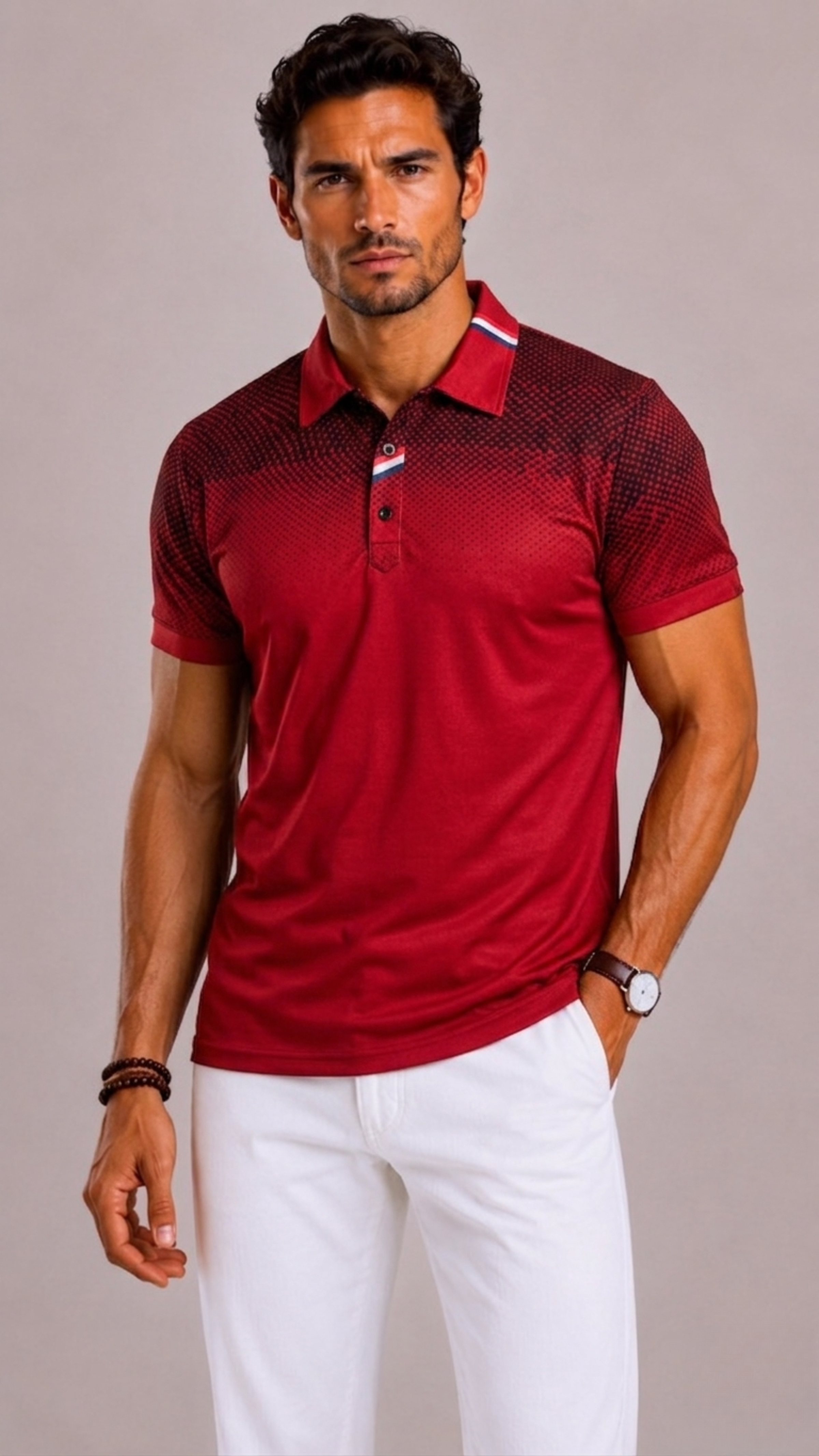 Men's Polo with Ribbed Collar and Short Sleeves