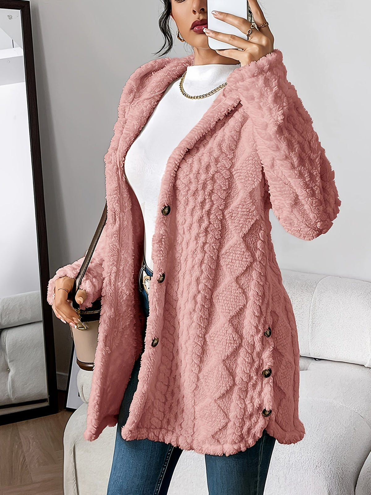 Women's Hooded Cable Knit Cardigan