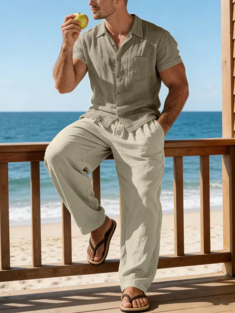 Two-Piece Summer Set with Wide Trousers for Men