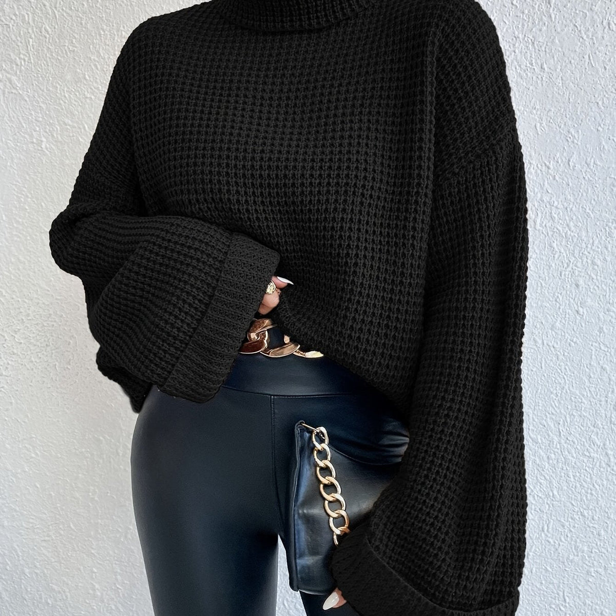 Tamara | Cozy High-Neck Waffle Knit Sweater