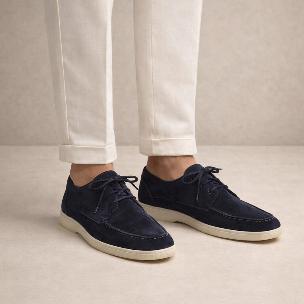 Suede Loafers for Men Regular Fit Leather Lace-Up Closed Toe