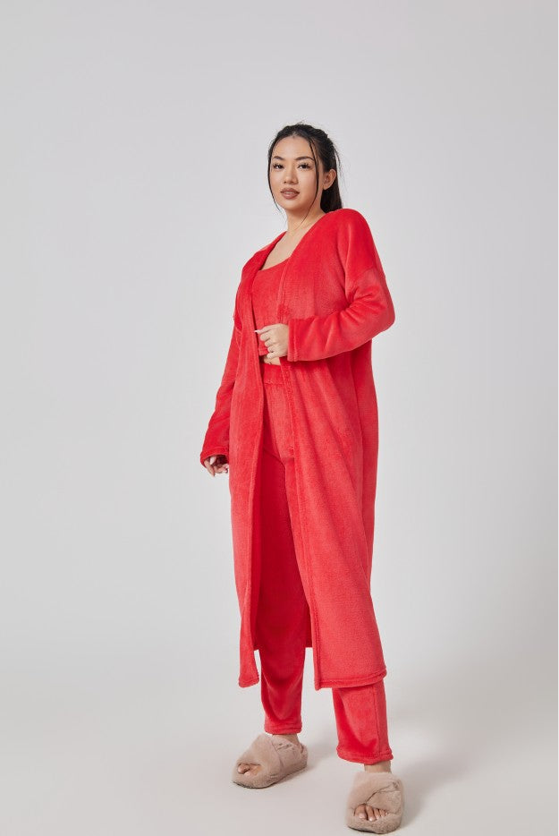 Emma | Cozy Loungewear Set – Top, Wide-Leg Trousers, and Long Cardigan