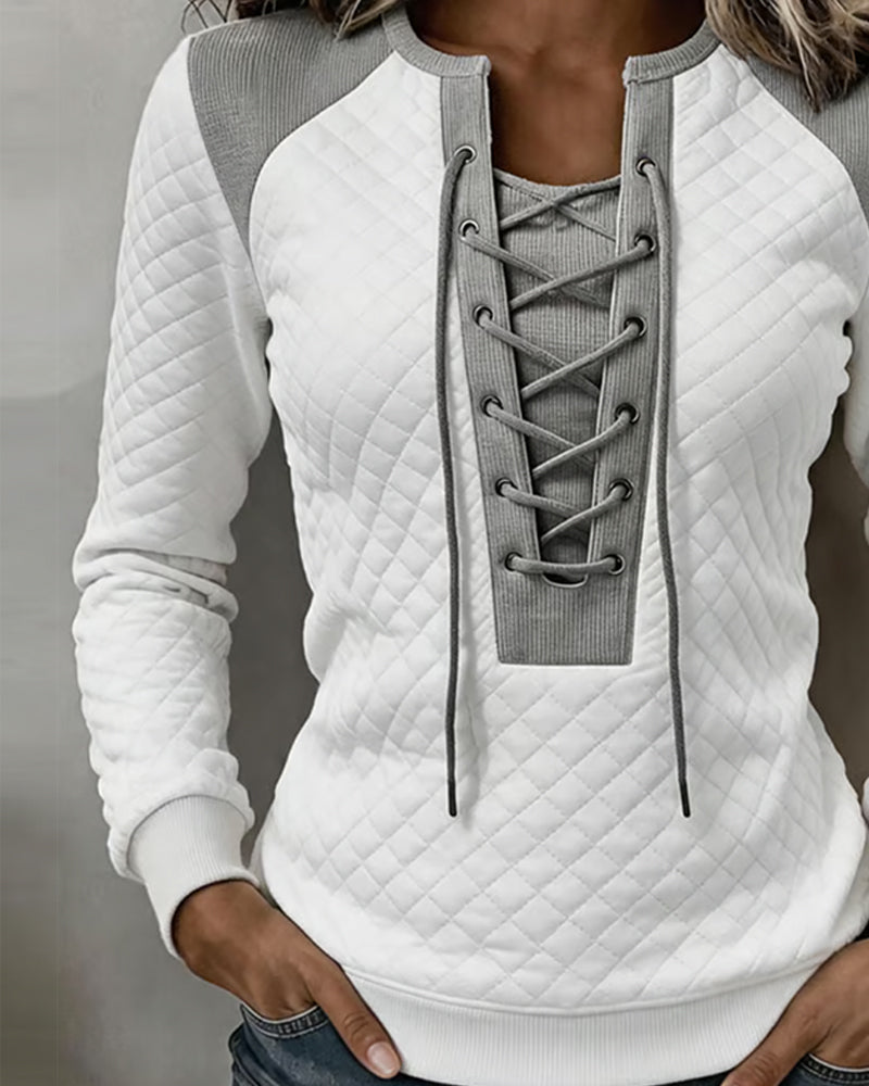 Color-Block Slim-Fit Lace-Up Sweatshirt