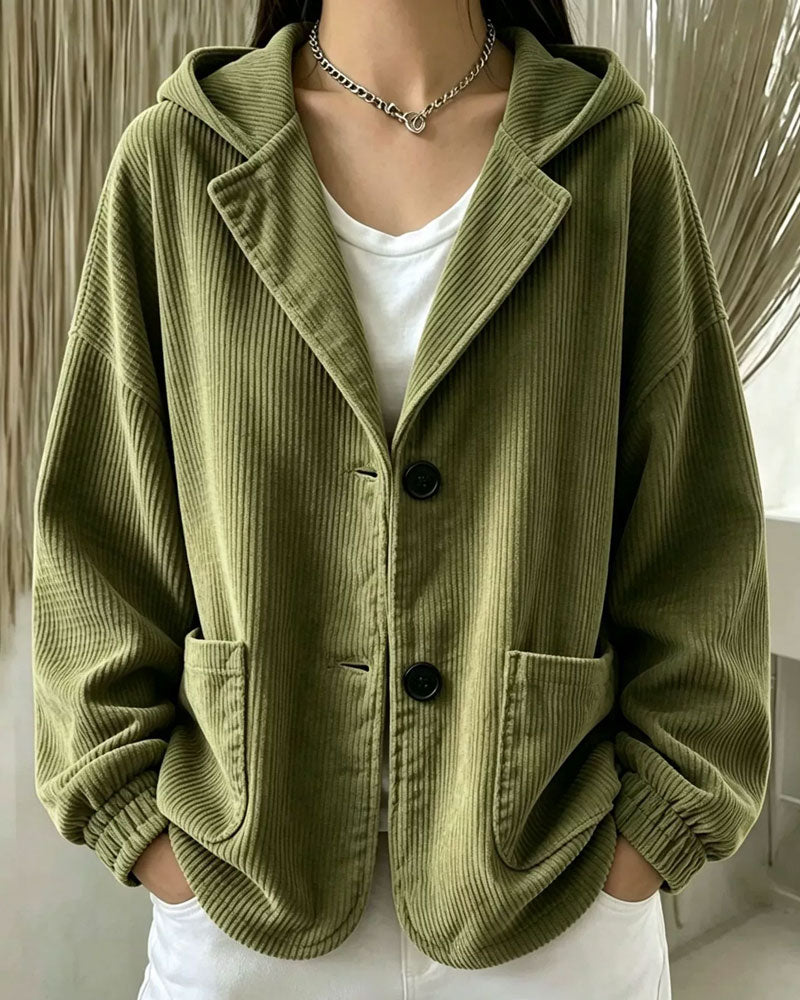 Relaxed Hooded Coat with Button Pockets