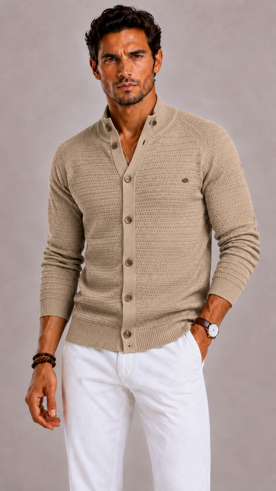 Men's Knitted Cotton Cardigan with Classic Fit