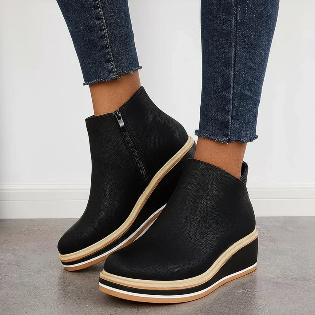 Cozy Wedge Boots Featuring Zip Closure and Colorful Sole