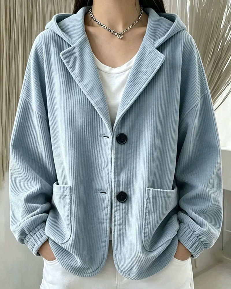 Relaxed Hooded Coat with Button Pockets