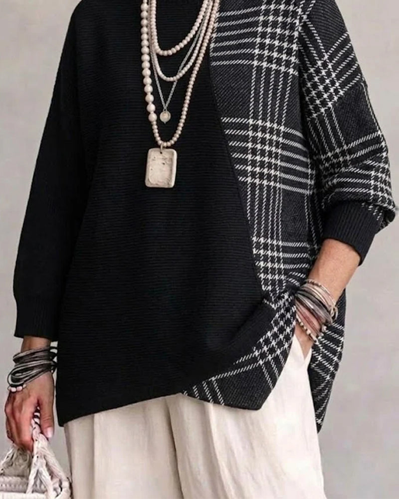 Loose Pullover with High Collar and Asymmetrical Design