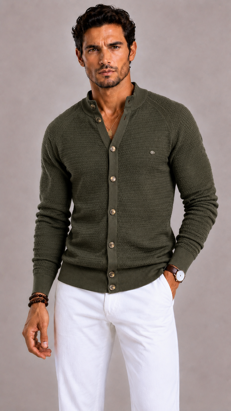 Men's Knitted Cotton Cardigan with Classic Fit