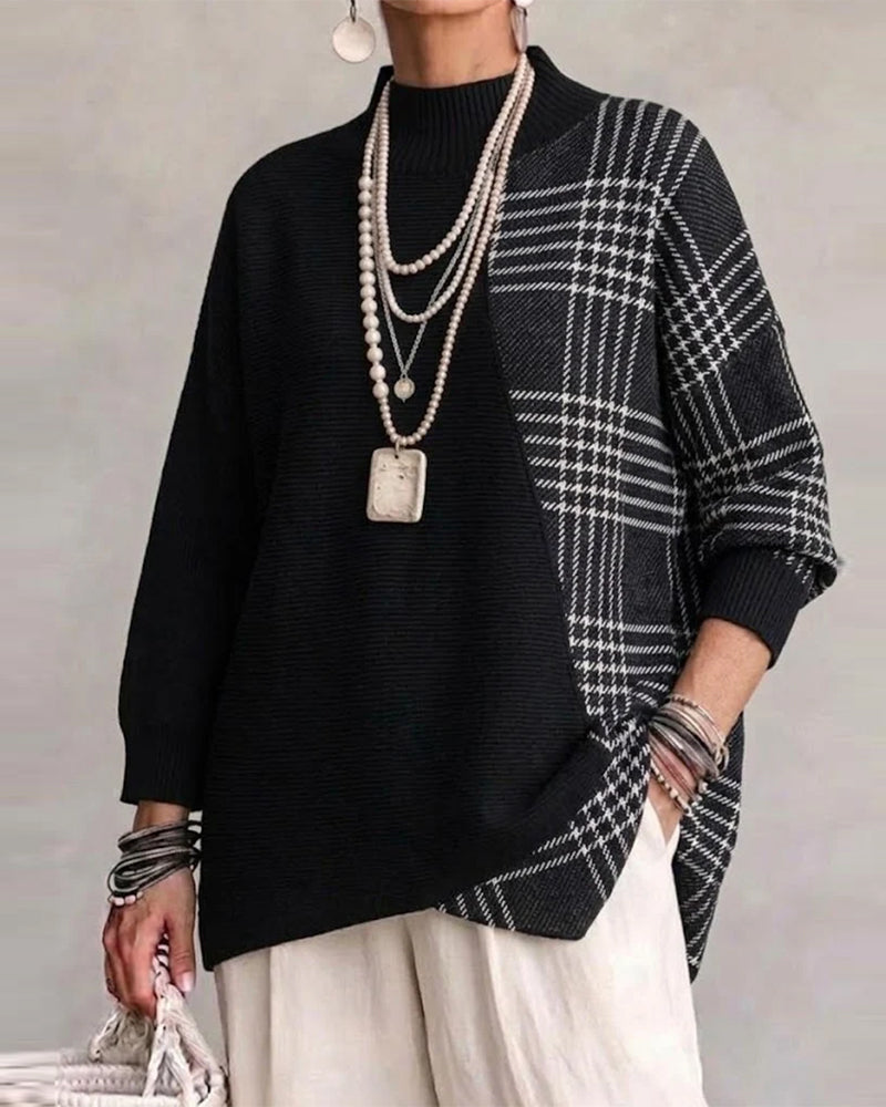 Loose Pullover with High Collar and Asymmetrical Design