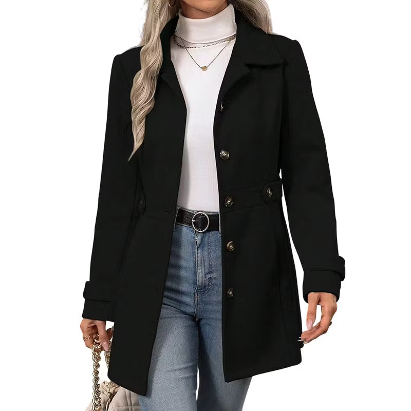 Tailored Women's Coat with Button Detail and Notched Collar