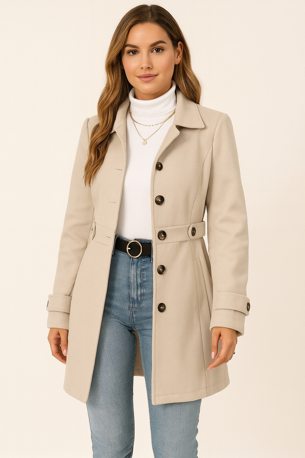 Trench Coat Ladies Mid-Season Coat with Belt