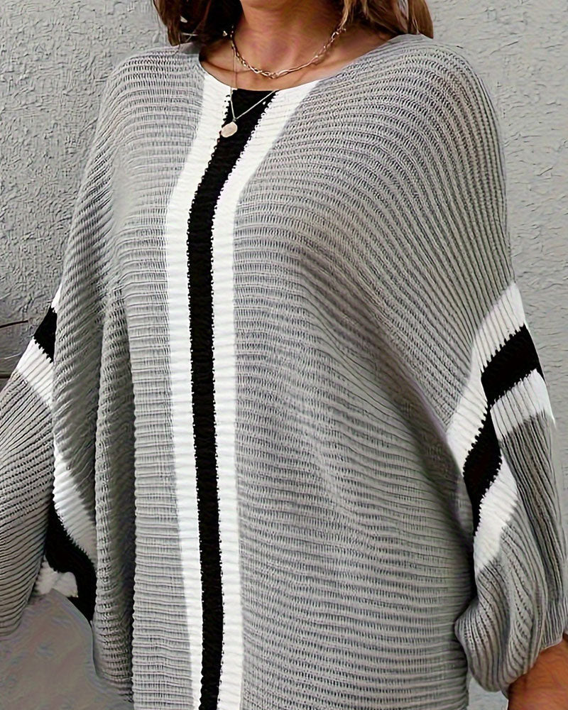 Striped Batwing Sleeve Midi Dress
