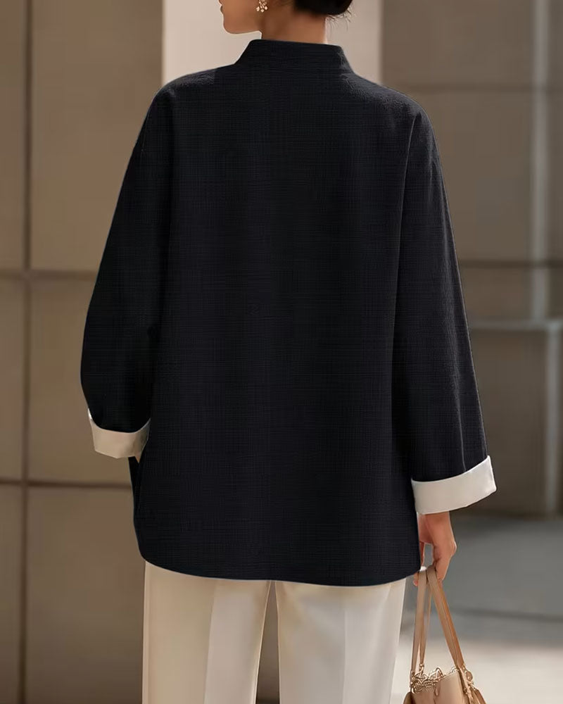 Button-Up Stand Collar Coat in Solid Color