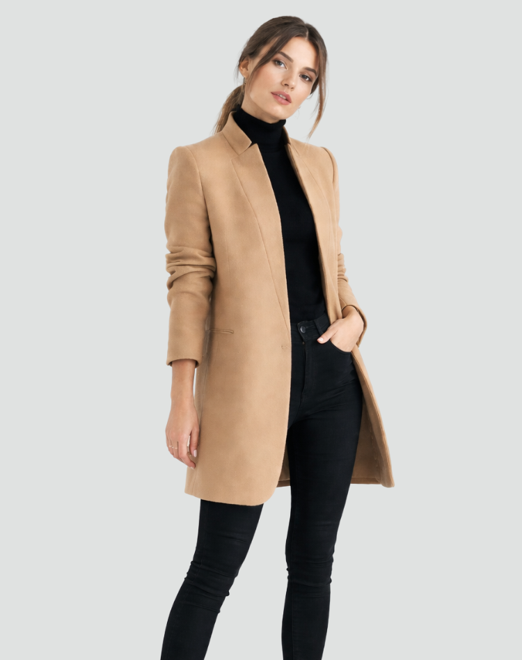 Ladies' Regular Fit Wool Round Neck Classic Coat