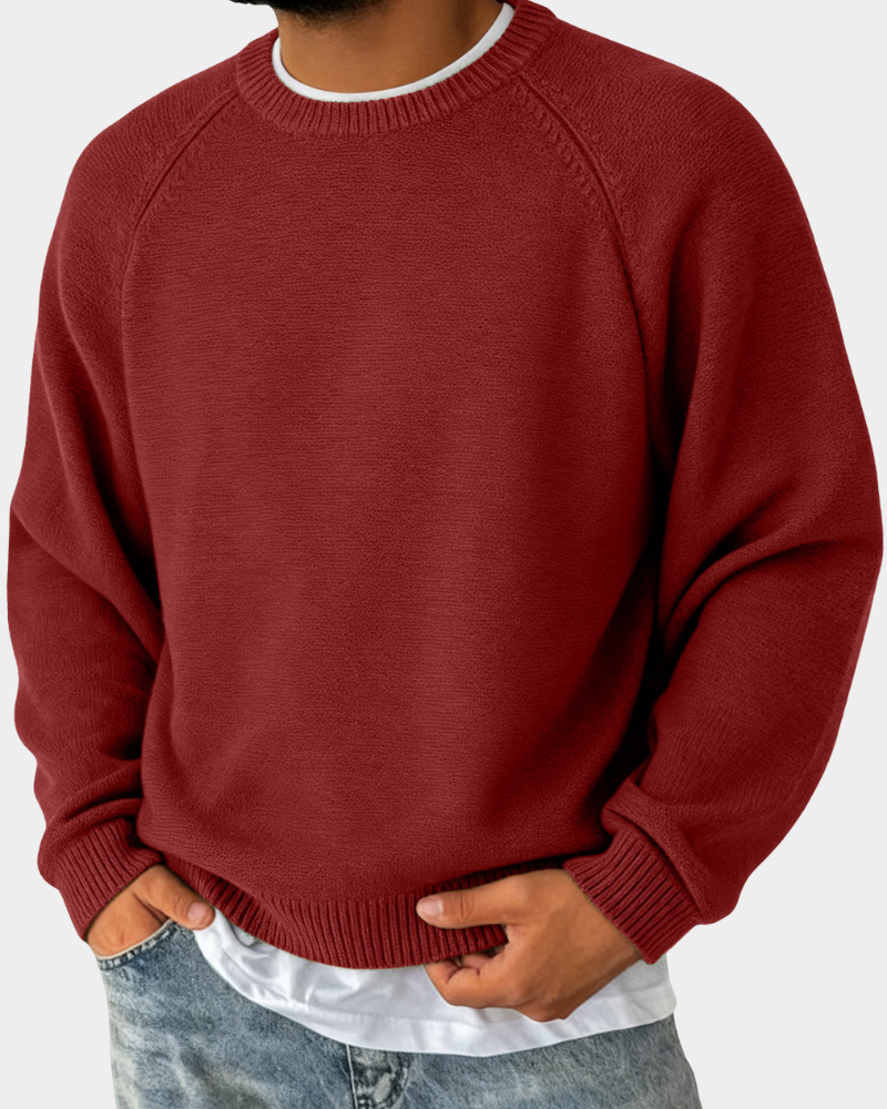 Men's Loose Fit Round Neck Pullover with Long Sleeves and Ribbed Cuffs
