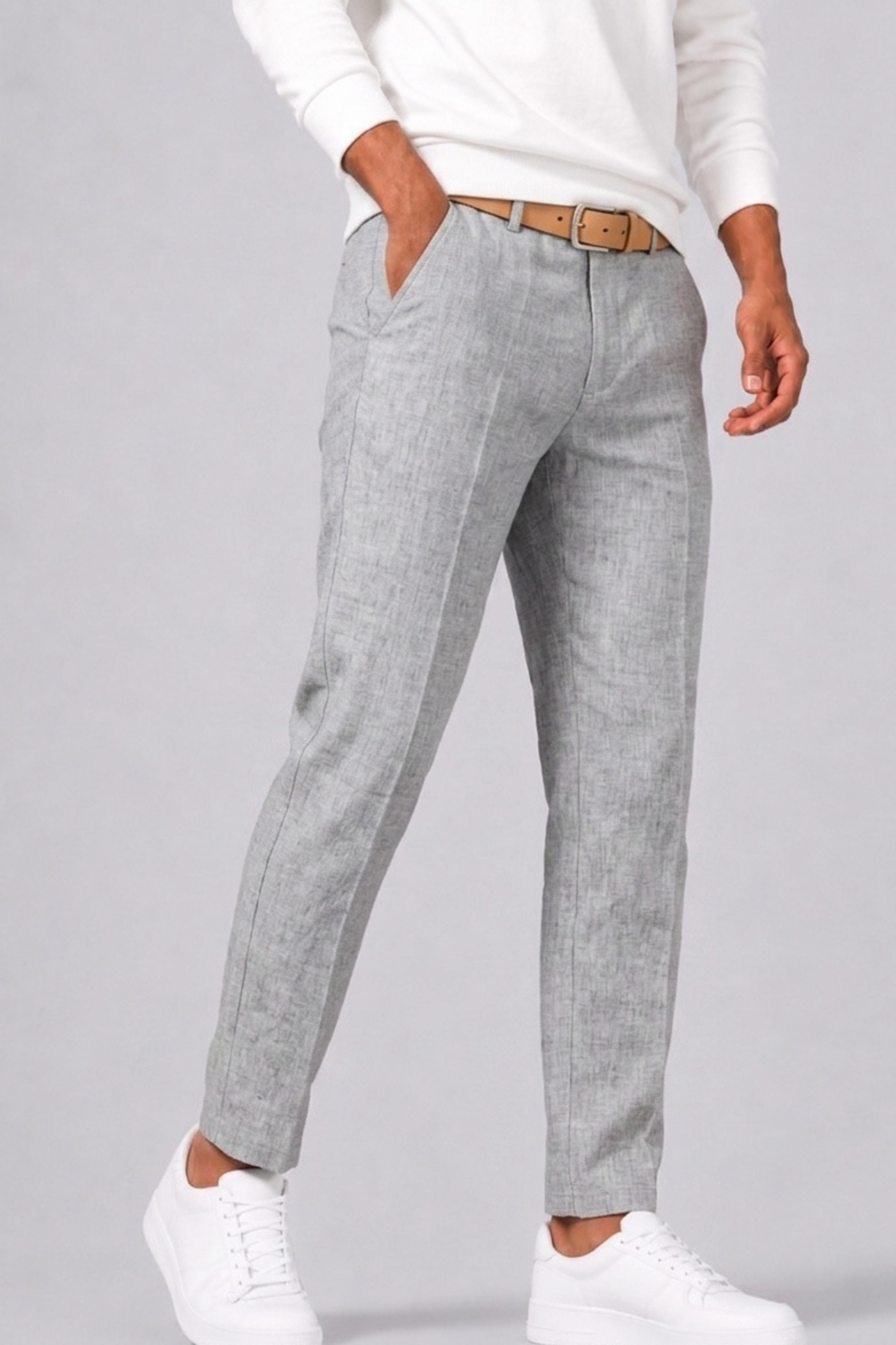 Men's Linen Trousers with Straight Cut and Side Pockets