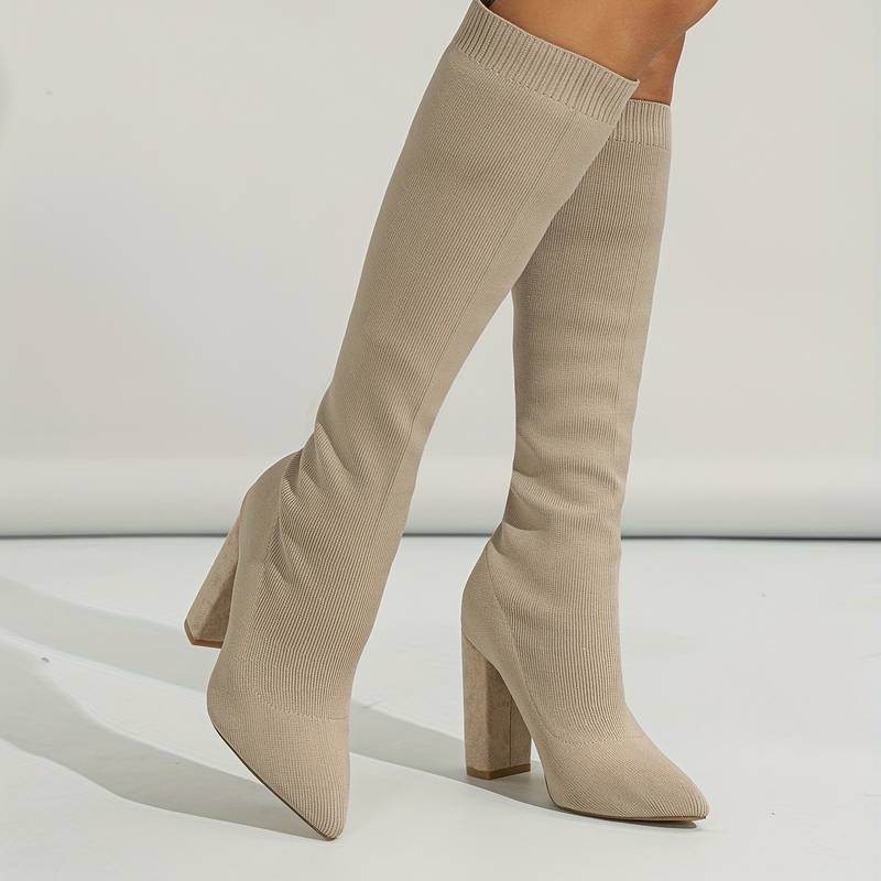 Knee-High Sock Fit Boots for Women with Pointed Toe
