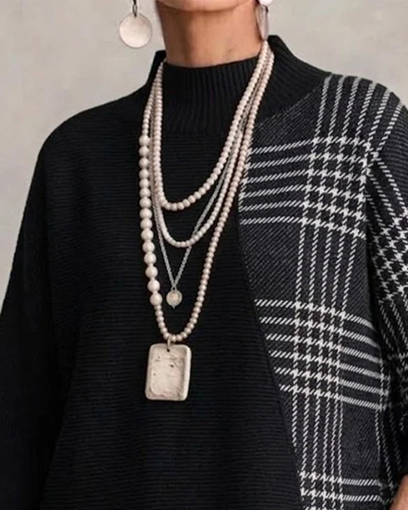 Loose Pullover with High Collar and Asymmetrical Design