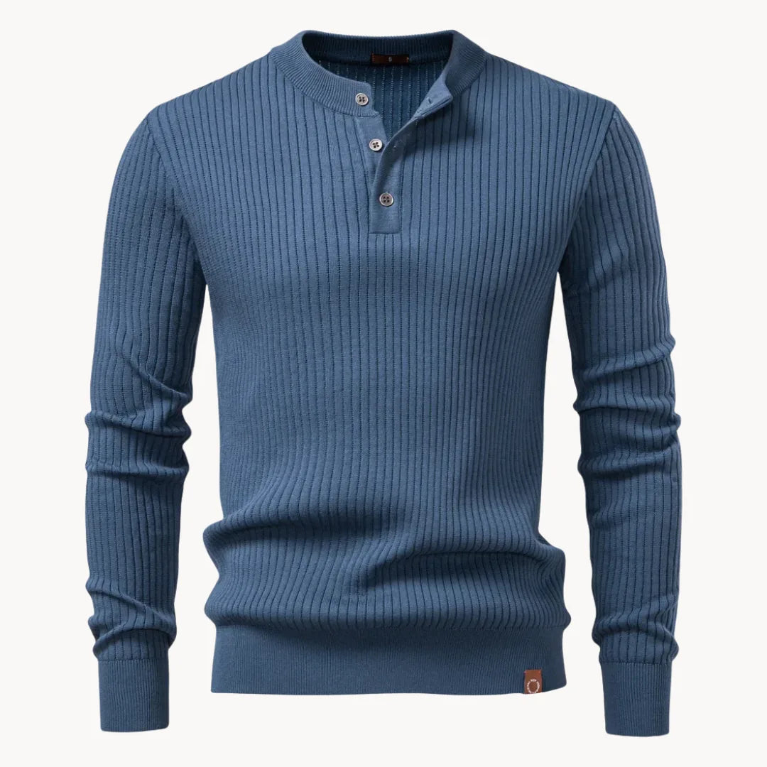 Men's Sweater with Round Neck and Button Closure for Everyday Use