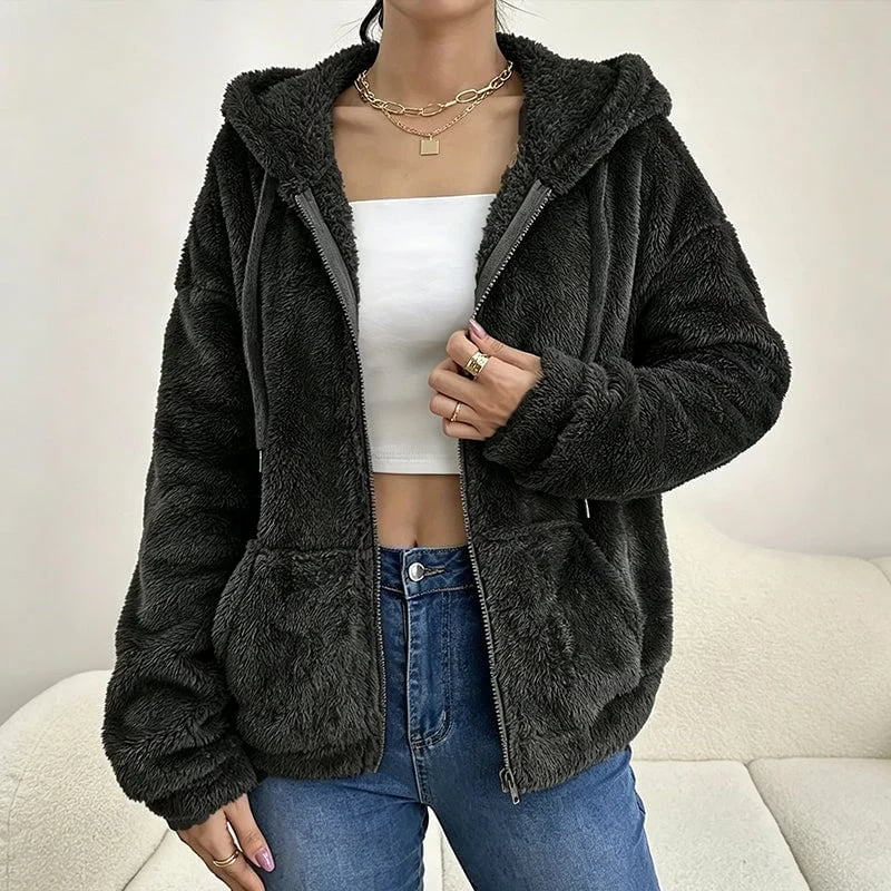 Zip-Up Hooded Fleece Jacket for Women