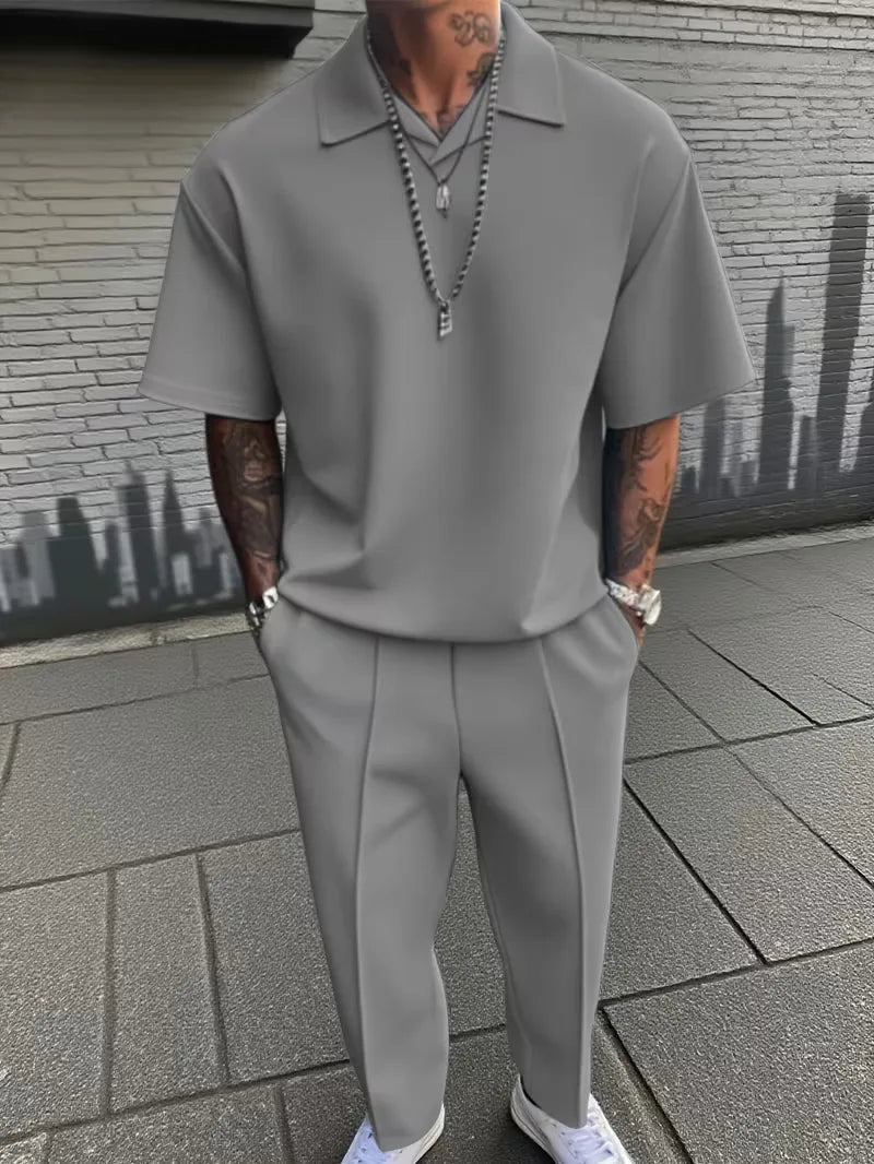 Men's Set with V-Neck and Straight Trousers