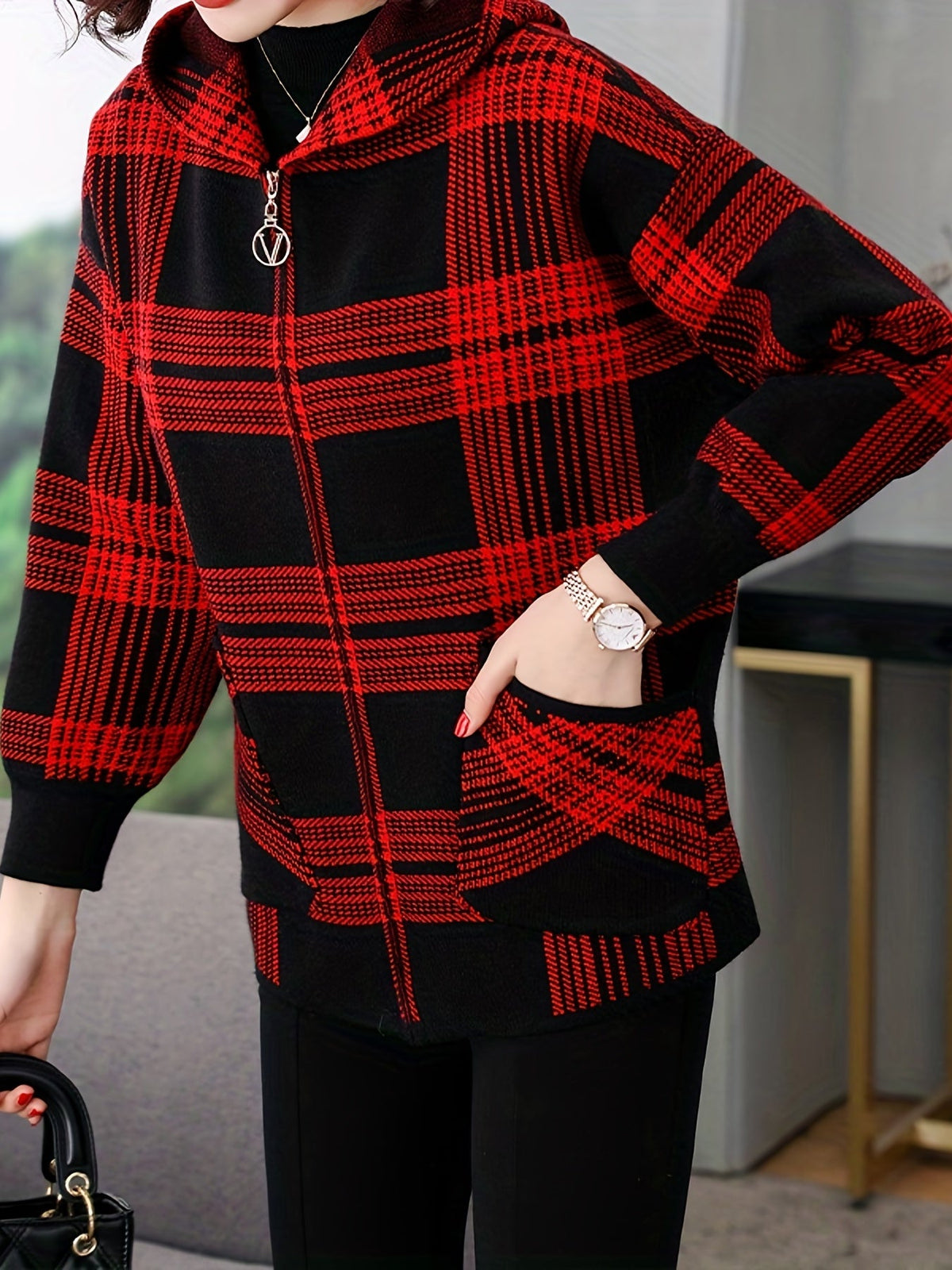 Delaney | Plaid Hooded Zip Jacket
