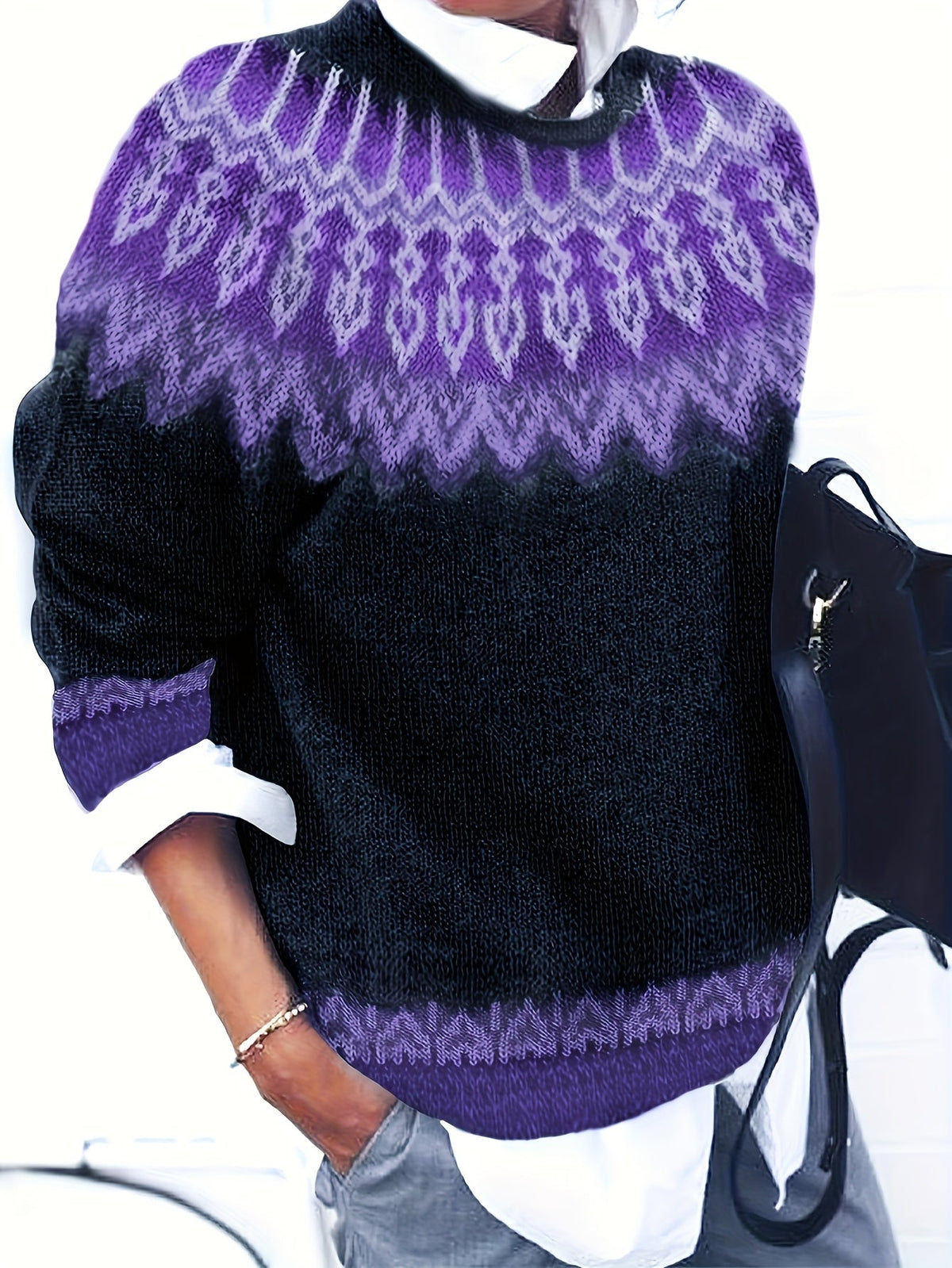 Sylvia | Cozy Chunky Jacquard Round Neck Knit Sweater