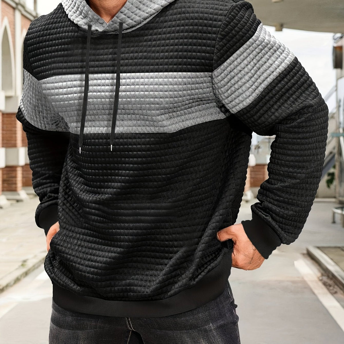 Rutherford | Color-Block Textured Hoodie