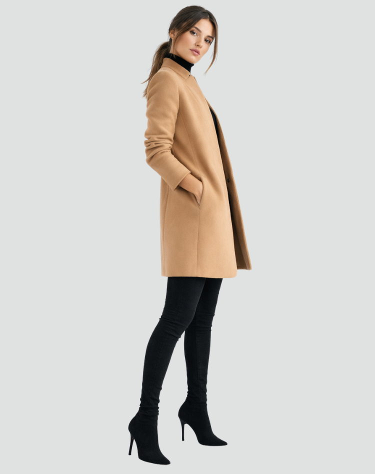 Ladies' Regular Fit Wool Round Neck Classic Coat