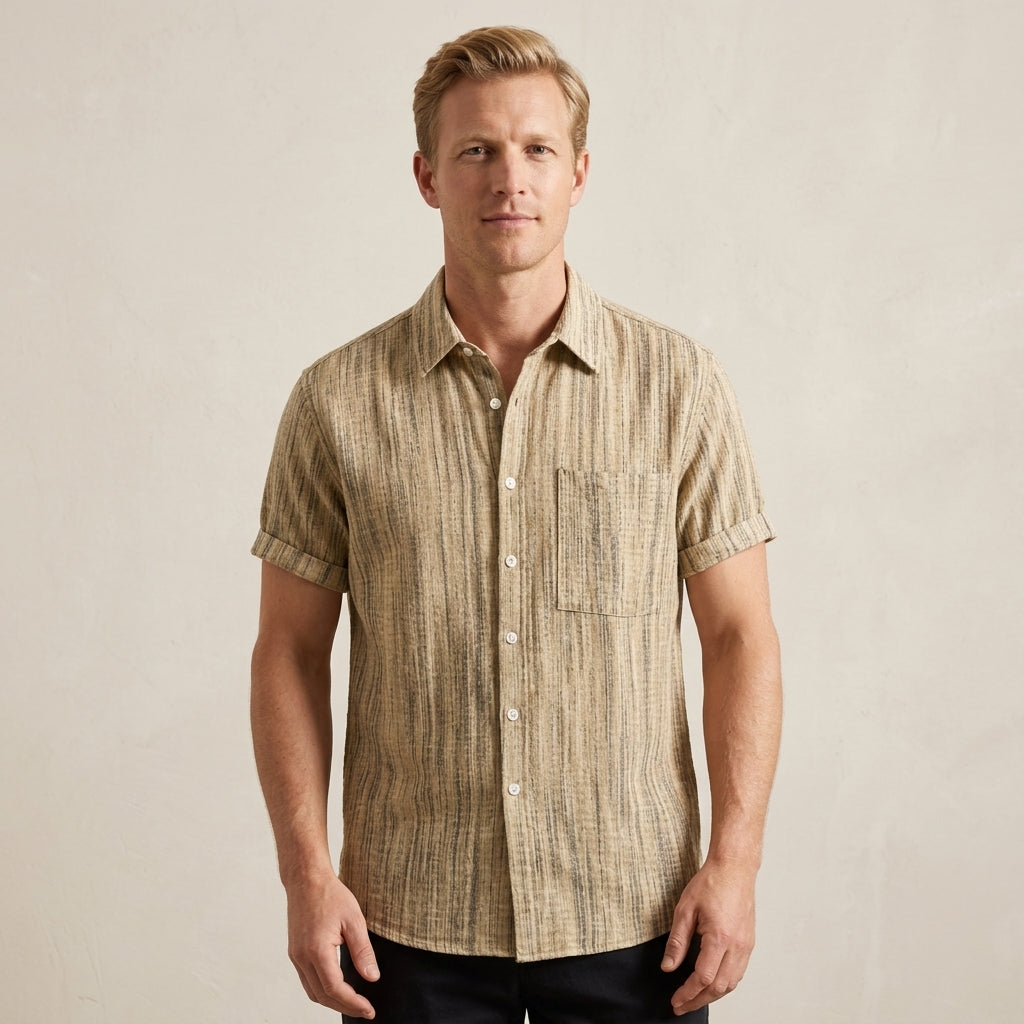 Shirt with Roll-Up Sleeves and Chest Pocket for Men