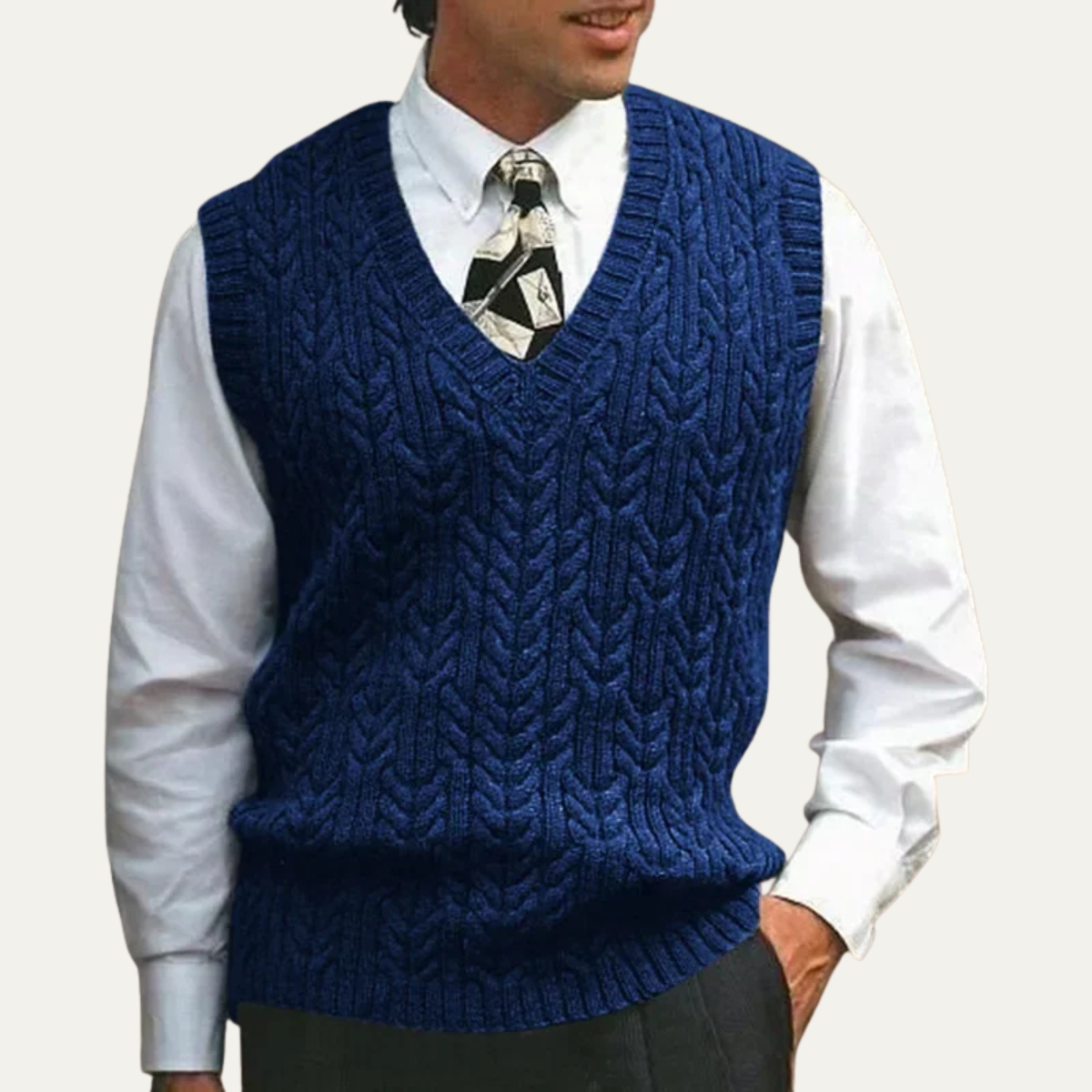 The Livigno Men’s Warm Cable Knitted V Neck Sweater Vest