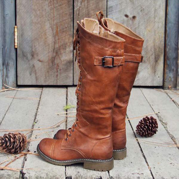 Orthopedic Insole Knee-High Lace-Up Boots