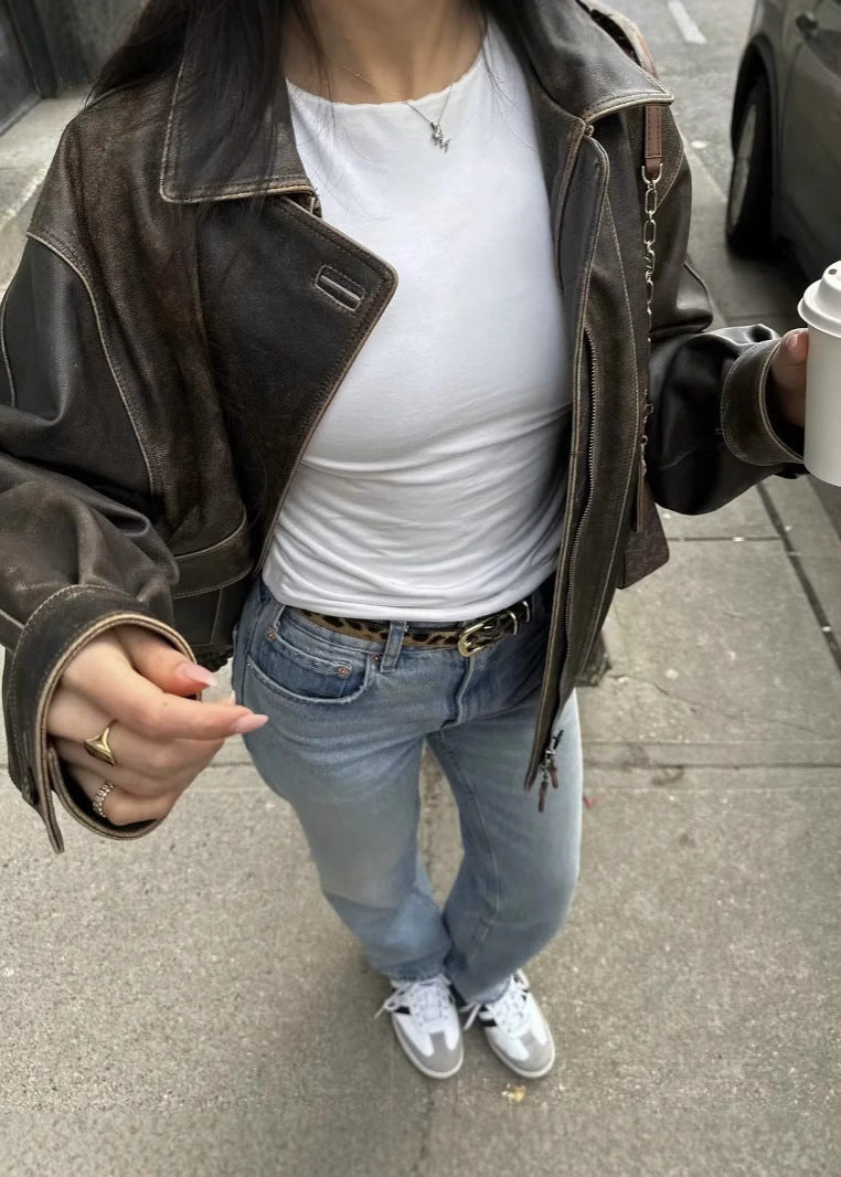 Oversized Women's Bomber Jacket with Distressed Finish