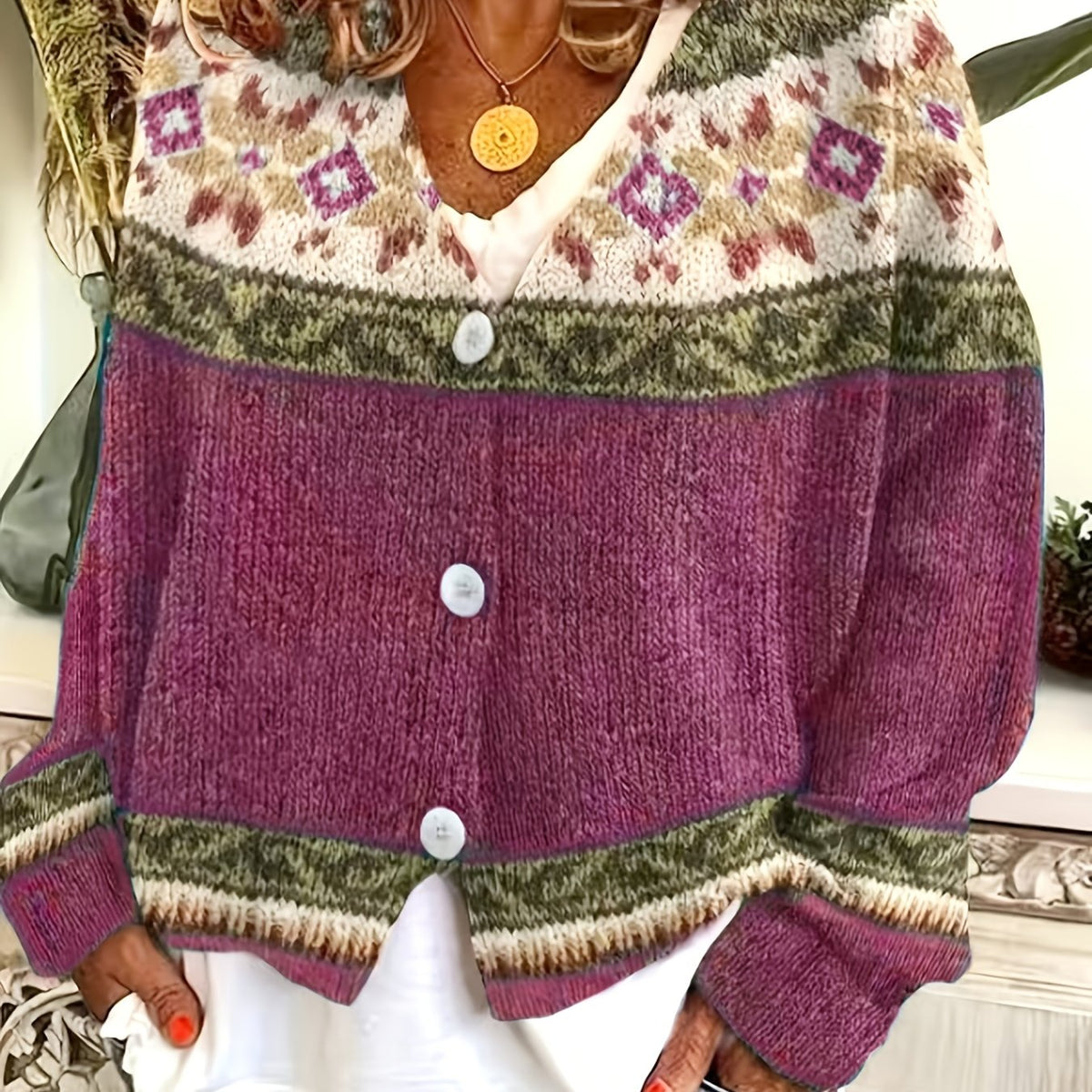 Fiona | Stylish Patterned Button-Up Cardigan