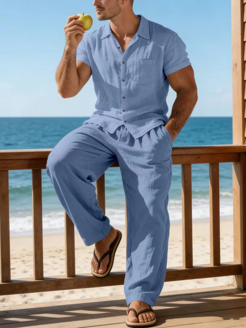 Two-Piece Summer Set with Wide Trousers for Men