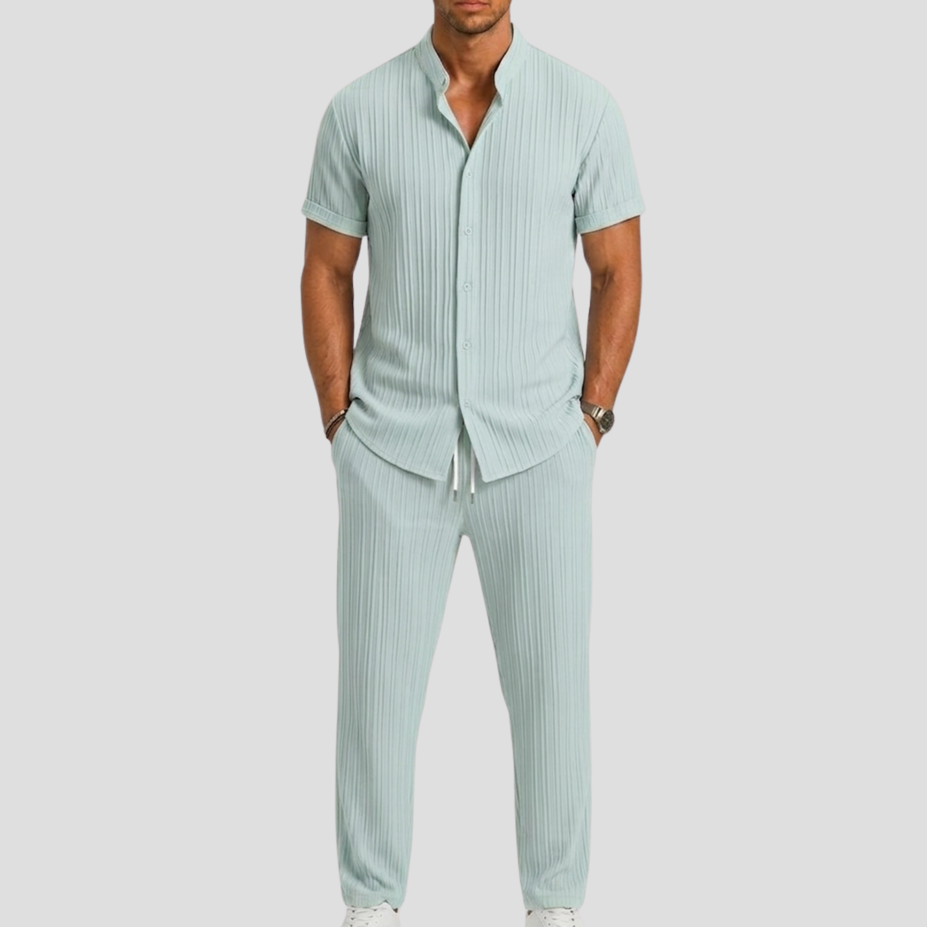 Men's Set with Striped Shirt and Straight Trousers