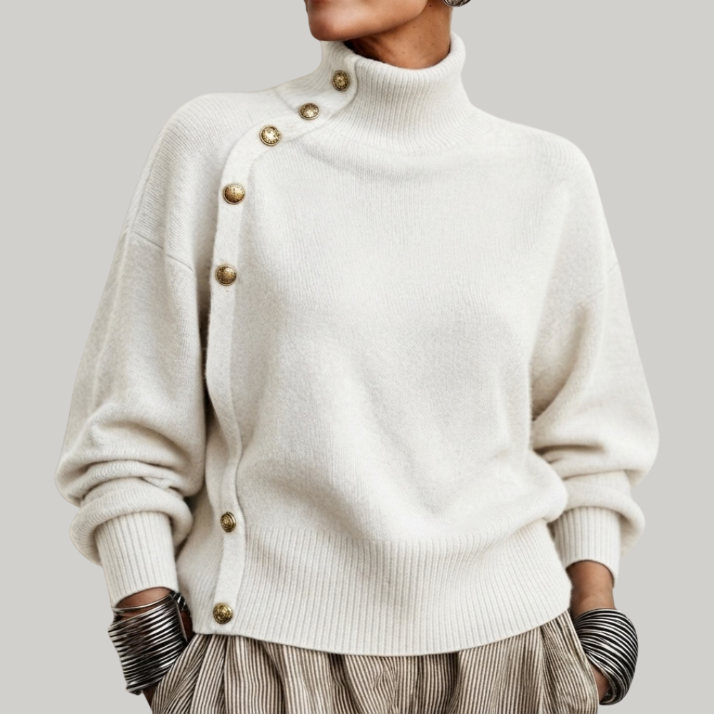 Women's Buttoned Roll Neck Sweater